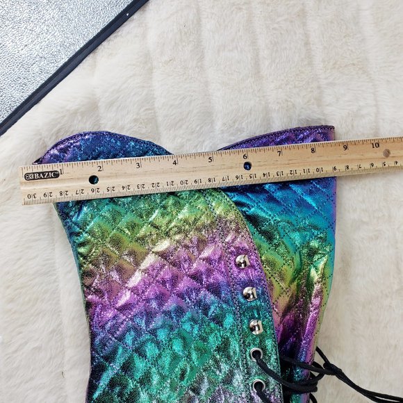 Travis Festive Quilted Metallic Rainbow Corset Lace Over the Knee Boots - Picture 11 of 11